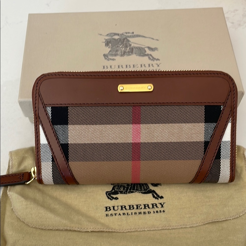 Burberry Tan and Brown Checkered Wallet